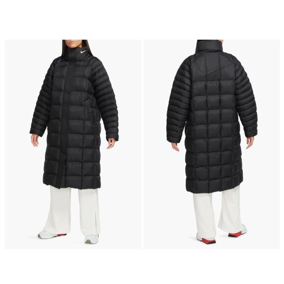 Nike Women's Black Sportswear Swoosh Puffer Therma-FIT Parka Coat Size Medium